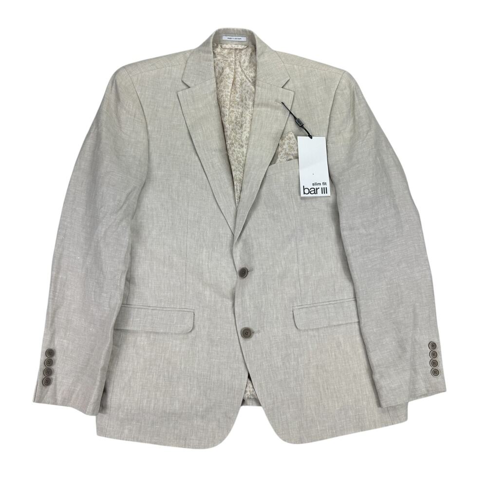 Bar III Mens Slim Fit 100% Linen Solid Suit Jacket Light Tan 40R